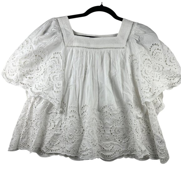 Madewell Womens Flutter-Sleeve Blouse White Sz XS Flowy Feminine Embroidered Top - Picture 10 of 15